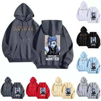 Женская мода O-образный вырез с длинным рукавом и принтом, толстовка с капюшоном L чёрный