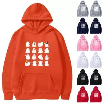 Женская мода O-образный вырез с длинным рукавом Хэллоуин принтованный топ с капюшоном толстовка L серый