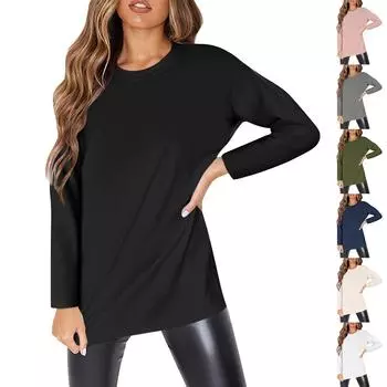 Женская мода O-образный вырез с длинным рукавом рабочая одежда с карманами принтованные топы для женщин L