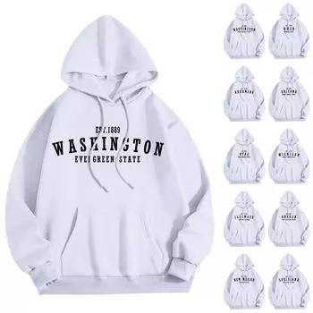 Женская мода O-образный вырез с длинным рукавом и принтом, толстовка с капюшоном XXXL