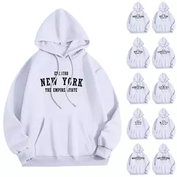 Женская мода O-образный вырез с длинным рукавом и принтом, толстовка с капюшоном L бежевый