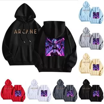 Женская мода O-образный вырез с длинным рукавом и принтом, толстовка с капюшоном S чёрный