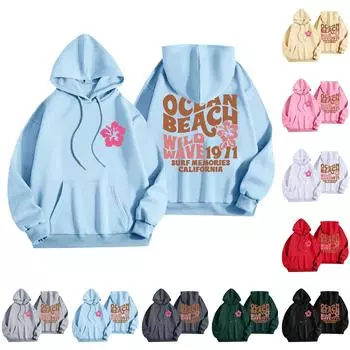 Женская мода O-образный вырез с длинным рукавом и принтом, толстовка с капюшоном S хаки