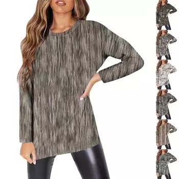 Женская мода O-образный вырез с длинным рукавом рабочая одежда с карманами принтованные топы для женщин L