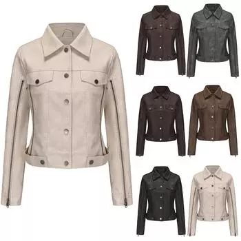 Женская мода однотонная куртка-кардиган с длинным рукавом на молнии, повседневное пальто M бежевый