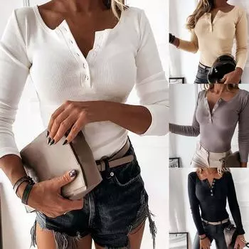 Женская мода однотонная майка с длинными рукавами, свитер, футболка, топы L бежевый