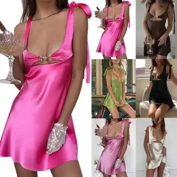 Женская мода, однотонная облегающая юбка без рукавов с v-образным вырезом, сексуальная юбка с открытой спиной и бретелями S,M,L чёрный