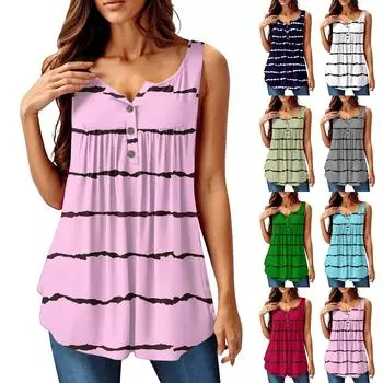 Женская мода, однотонная плиссированная повседневная футболка без рукавов, жилет на пуговицах, топ S красный