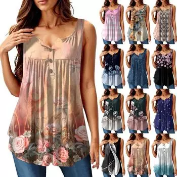 Женская мода, однотонная плиссированная повседневная футболка без рукавов, жилет на пуговицах, топ L бежевый