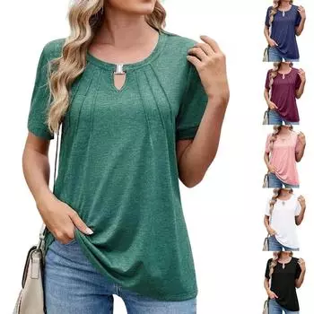 Женская мода однотонная повседневная футболка с круглым вырезом и коротким рукавом S тёмно-синий