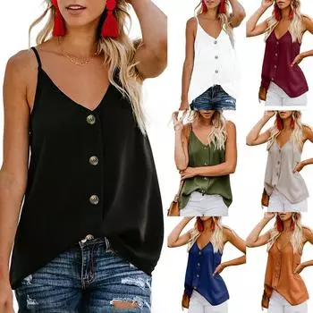 Женская мода однотонная рубашка без рукавов с пряжкой и v-образным вырезом на подтяжках, топы на бретелях XXL