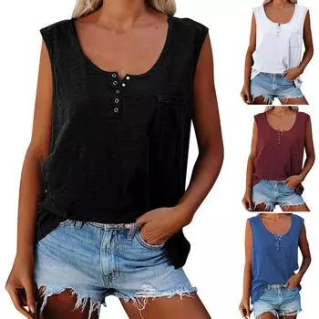 Женская мода, однотонная свободная повседневная футболка с карманом и майкой, топ S чёрный