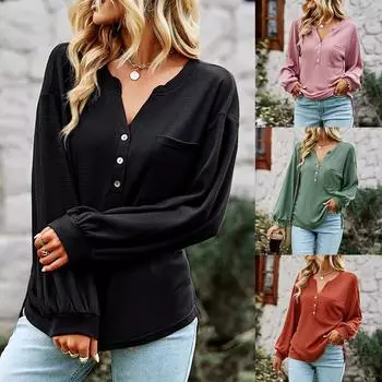 Женская мода, однотонная свободная повседневная осенне-зимняя футболка с длинными рукавами, топы M чёрный