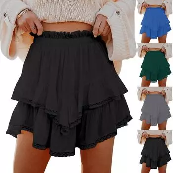 Женская мода однотонная юбка в стиле бохо с плиссировкой и многослойной юбкой с высокой талией M чёрный