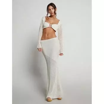Женская мода однотонное кружевное облегающее трикотажное длинное платье White M