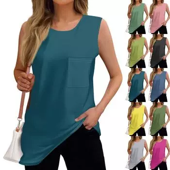 Женская мода однотонные футболки без рукавов L армия зеленый