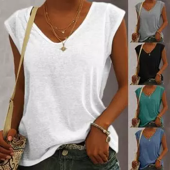 Женская мода, однотонные повседневные майки, свободный жилет без рукавов, футболки с v-образным вырезом, большие размеры