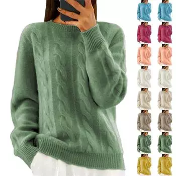 Женская мода однотонный длинный рукав витой цветок V-образный вырез трикотаж пуловер топ свитер XL синий