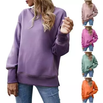 Женская мода, однотонный флисовый пуловер с длинным рукавом и круглым вырезом, утепленный топ с подкладкой L зелёный