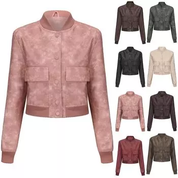 Женская мода однотонный кардиган повседневная куртка ребристая усадочная кожаная куртка пальто L бежевый