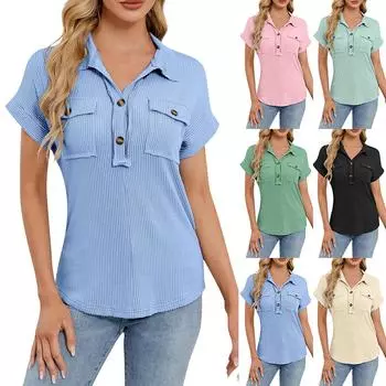 Женская мода однотонный кардиган с карманом на лацкане и короткими рукавами, повседневная футболка L чёрный