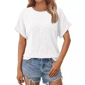 Женская мода однотонный круглый вырез повседневный короткий рукав пуловер футболка топ S зелёный