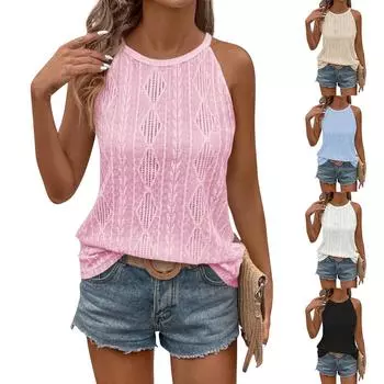 Женская мода однотонный круглый вырез свободный без рукавов пуловер жилет топ L чёрный