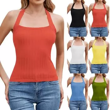 Женская мода однотонный кружевной шейный ремешок облегающий короткий вязаный свитер без бретелек S синий