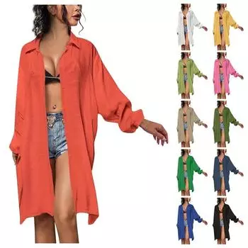 Женская мода однотонный многоцветный пляжный чехол сексуальный кардиган рубашка солнцезащитный чехол для бикини One Size армия зеленый