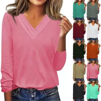 Женская мода однотонный многослойный V-образный вырез осенний длинный рукав толстовка с капюшоном для женщин XXXL