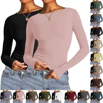 Женская мода, однотонный повседневный пуловер с длинными рукавами, футболка, футболка, комплект из трех топов