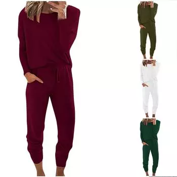 Женская мода, однотонный пуловер с длинным рукавом, свободные брюки, спортивные костюмы L