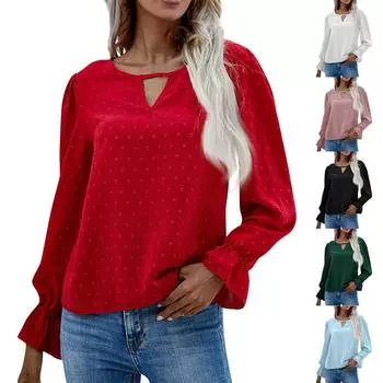 Женская мода, однотонный пуловер с круглым вырезом и рюшами, рубашка с длинными рукавами и топом L чёрный