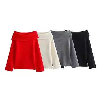 Женская мода однотонный свободный вязаный свитер-пуловер винтажный вырез с разрезом и длинными рукавами женские шикарные женские топы S серый