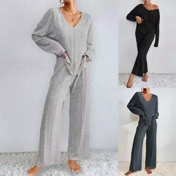 Женская мода, однотонный топ без рукавов с круглым вырезом, повседневные брюки, комплект M чёрный