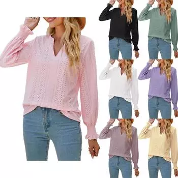 Женская мода, однотонный топ с вырезом и плиссировкой, рукавом-листом, V-образным вырезом и свободными рукавами M зелёный