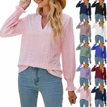 Женская мода, однотонный топ с вырезом и плиссировкой, рукавом-листом, V-образным вырезом и свободными рукавами L чёрный