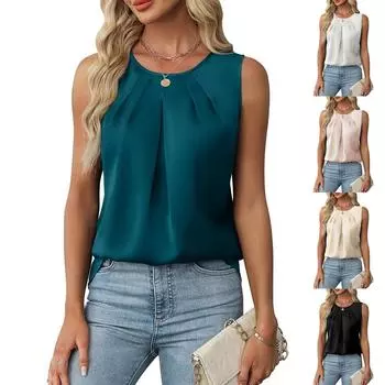 Женская мода однотонный V-образный вырез без рукавов пуловеры жилет топ XL хаки