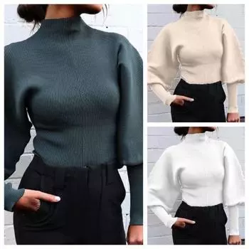 Женская мода однотонный вязаный шерстяной свитер с длинными рукавами и высоким воротом S белый