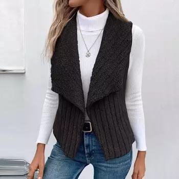 Женская мода осень и зима повседневная однотонная безрукавка универсальная жилетка куртка M чёрный