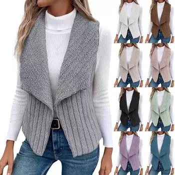 Женская мода осень и зима повседневная однотонная безрукавка универсальная жилетка куртка M чёрный