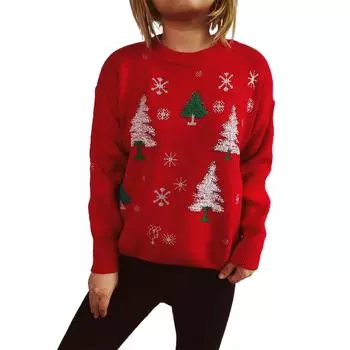 Женская мода осень и зима рождественский свободный круглый вырез пуловер вязаный свитер L красный