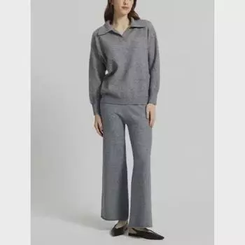 Женская мода осень/зима 2024: Комплект из двух предметов: вязаный свитер и широкие брюки One Size