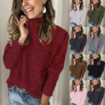 Женская мода осень зима длинный рукав свитер повседневный Pollovers S белый