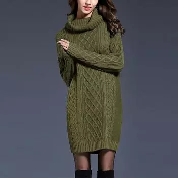 Женская мода осень/зима однотонное платье-свитер с высоким воротником и длинными рукавами L