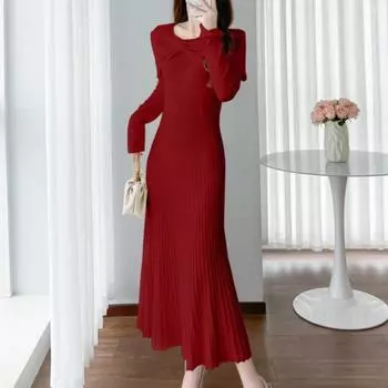 Женская мода осень-зима однотонный принт длинный рукав одно плечо высокая талия повседневные платья S абрикосовый