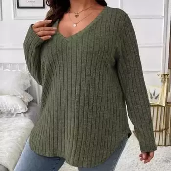 Женская мода осень-зима повседневные однотонные принты с длинным рукавом и V-образным вырезом блузки и рубашки 1XL абрикосовый