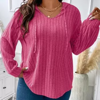 Женская мода осень-зима повседневные однотонные принты с длинным рукавом и капюшоном блузки и рубашки 1XL чёрный