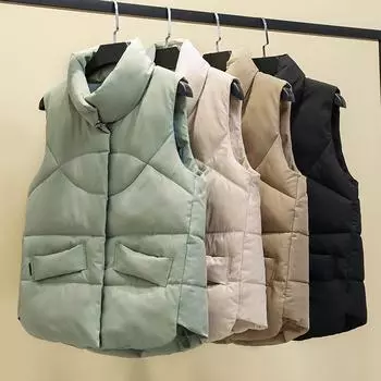 Женская мода осень/зима пуховая хлопковая теплая куртка-жилет L чёрный