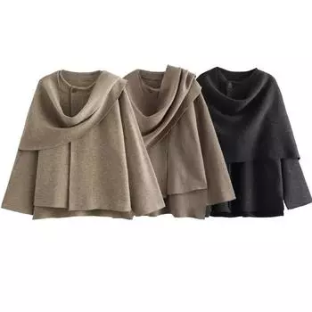 Женская мода осень-зима шикарная куртка с шарфом длинный рукав вязаная асимметричная куртка сексуальная разрезная кромка свободная короткая куртка L серый